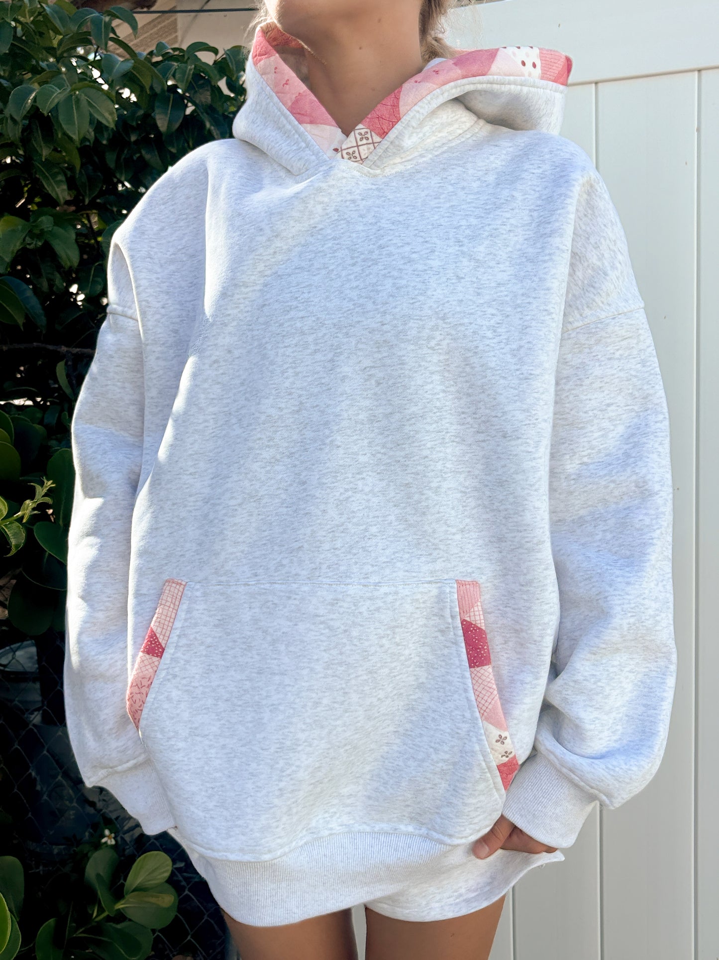 Pearl Grey Gemma Patchwork Quilted Hoodie