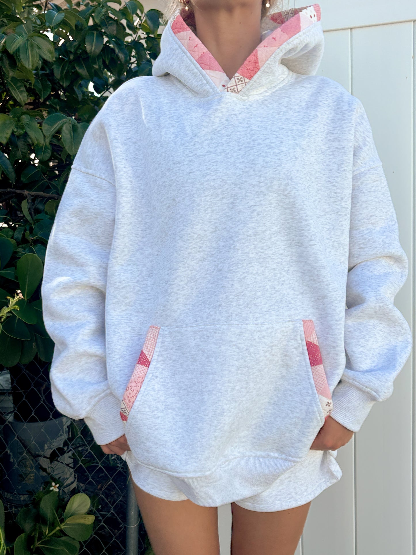 Pearl Grey Gemma Patchwork Quilted Hoodie