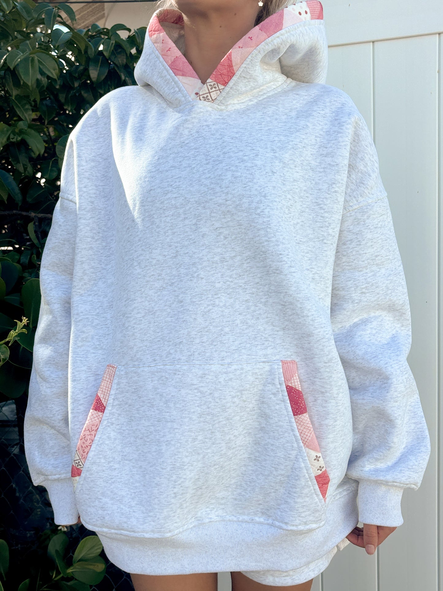Pearl Grey Gemma Patchwork Quilted Hoodie