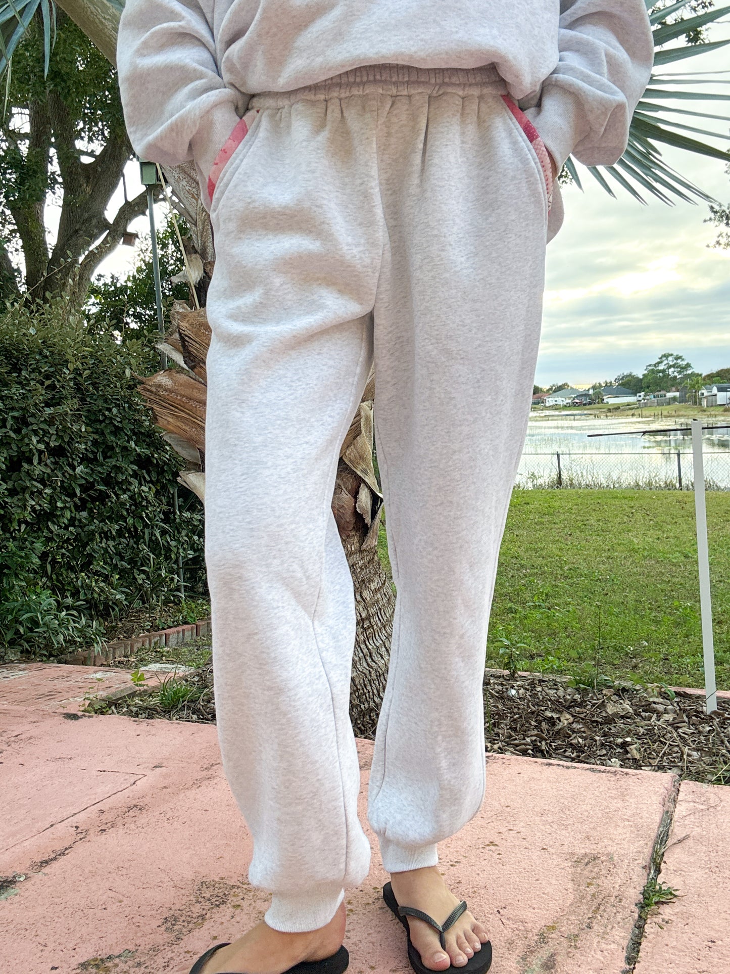 Pearl Grey Gemma Patchwork Quilted Jogger Sweatpants