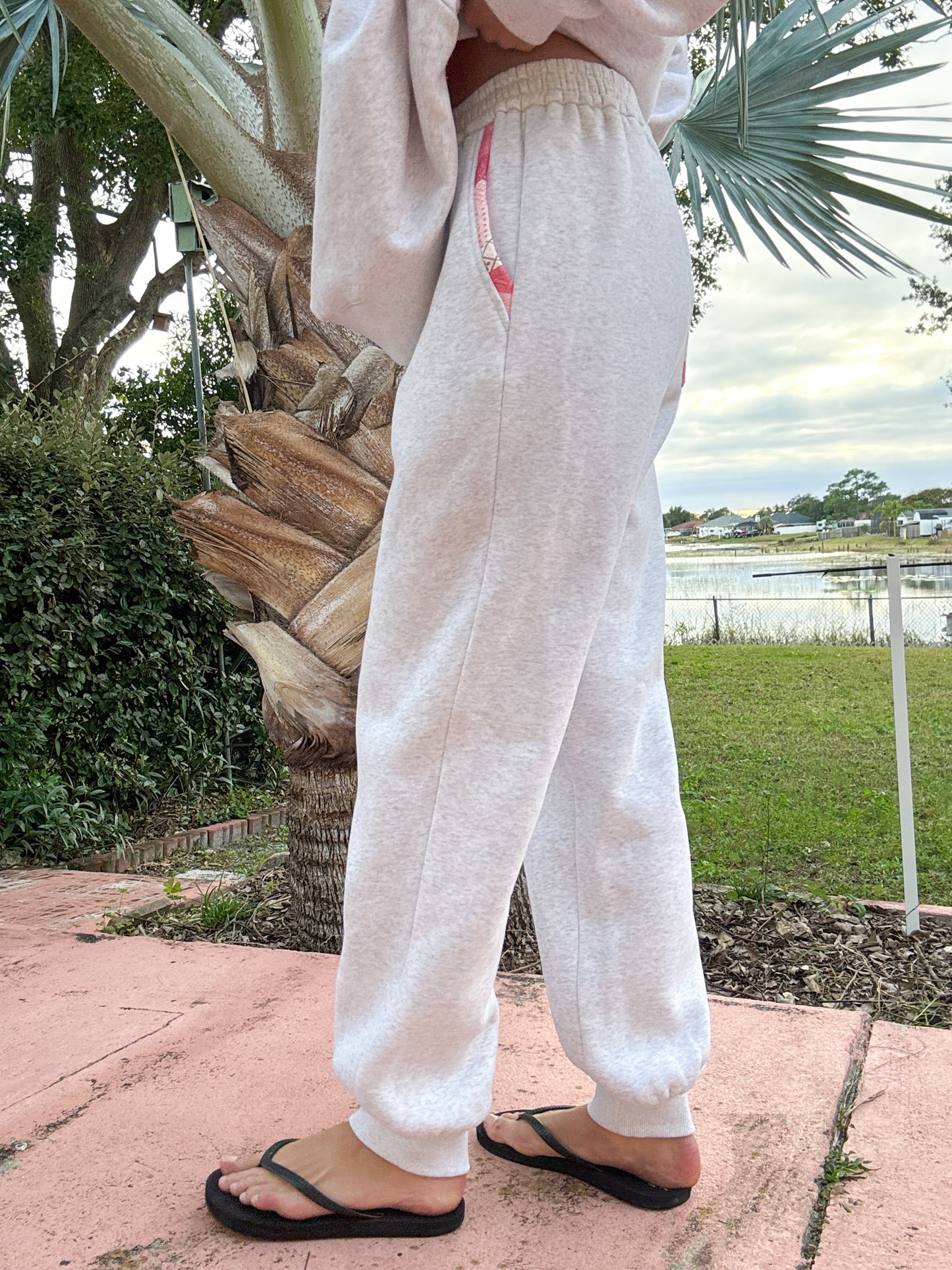 Pearl Grey Gemma Patchwork Quilted Jogger Sweatpants