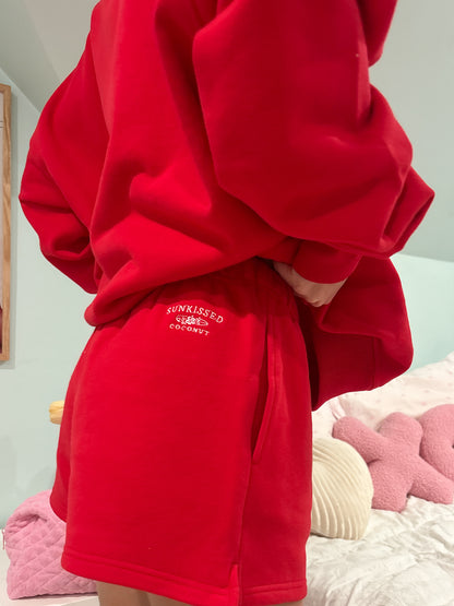 Red Embroidered Sweat Shorts 100% Cotton