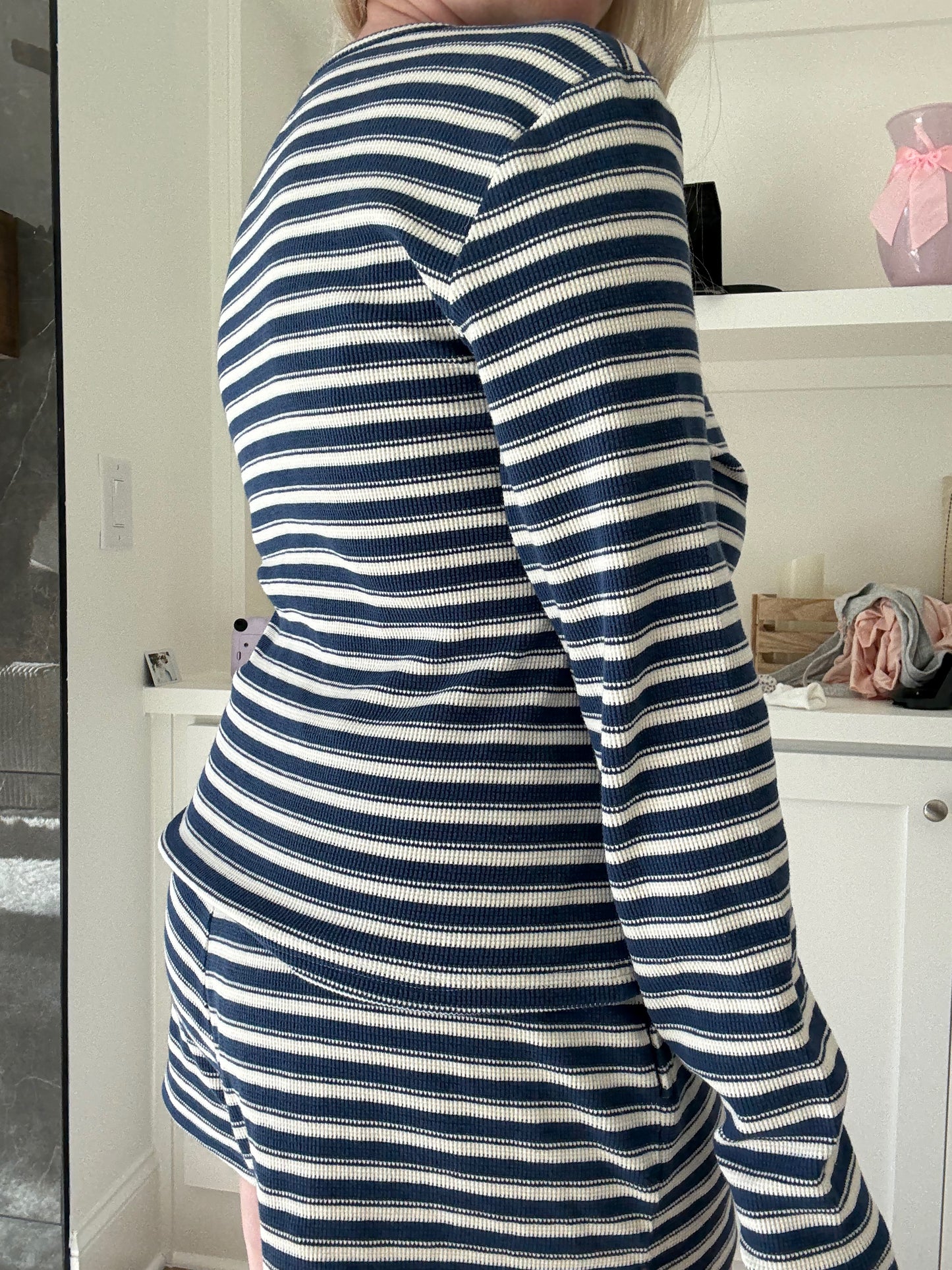 Striped Knit Loungewear Long Sleeve Top