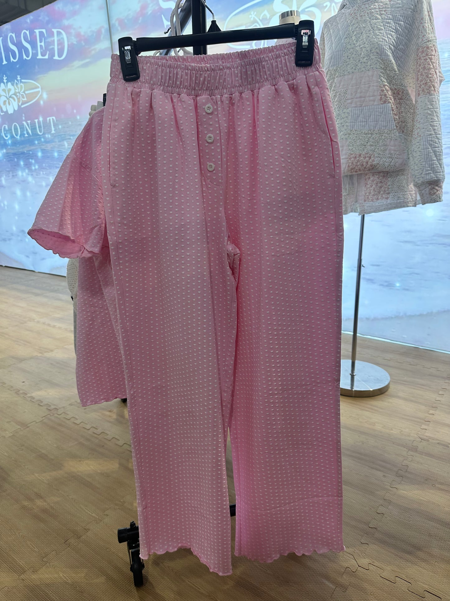 Pink with White Hearts Pajama Pants