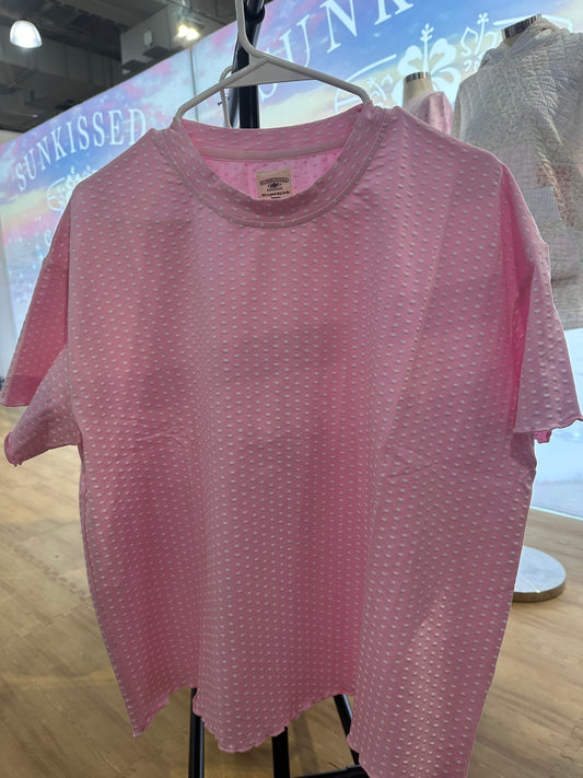 Pink with White Hearts Short Sleeve Pajama Top