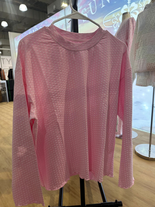 Pink with White Hearts Long Sleeve Pajama Top
