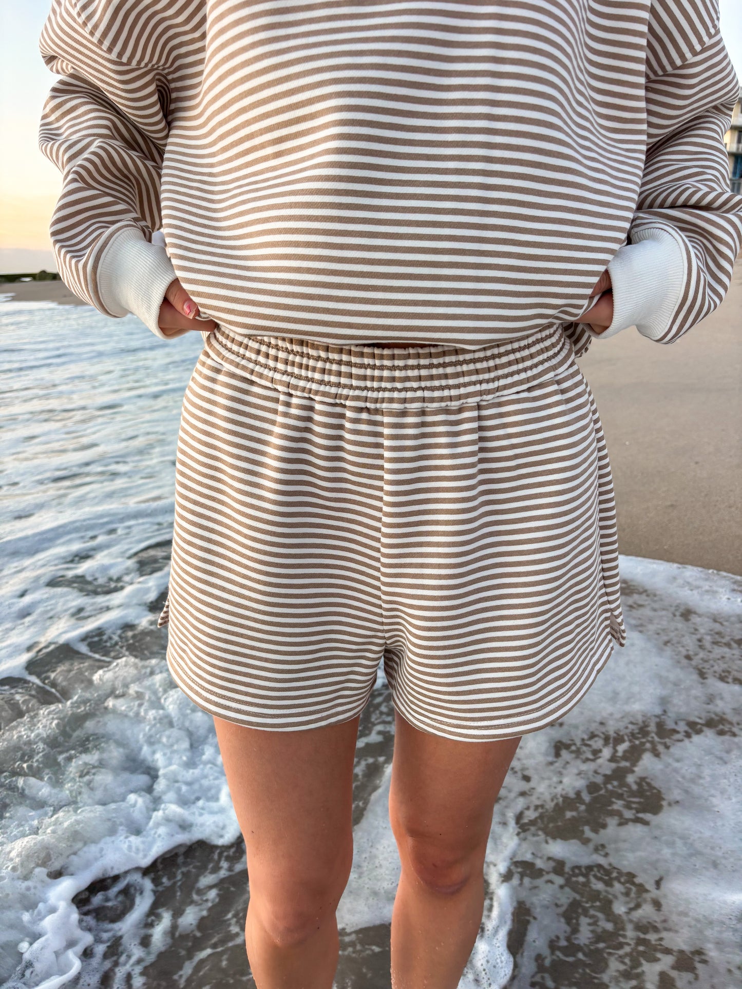 Brown and White Big Striped Shorts