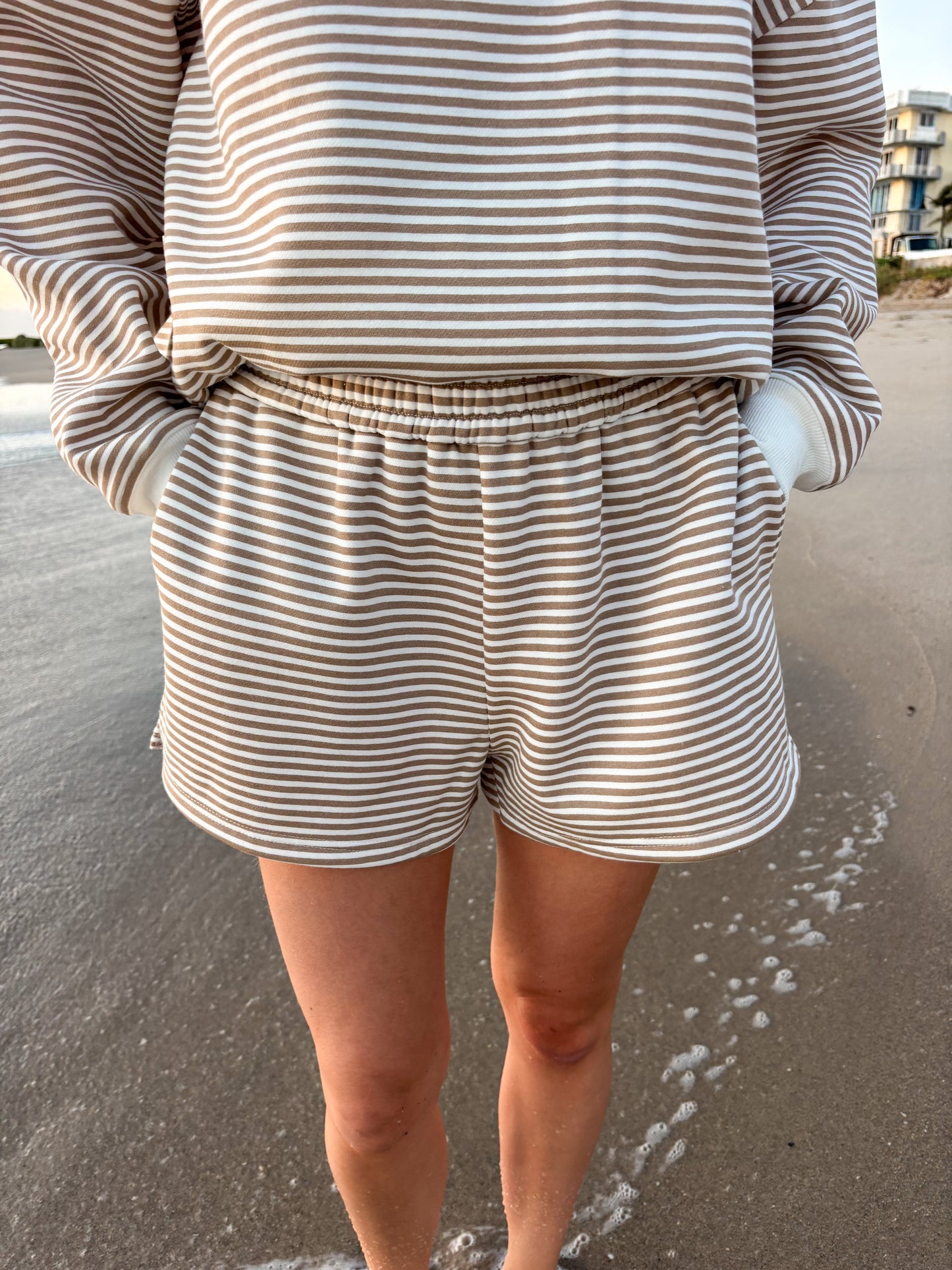 Brown and White Big Striped Shorts