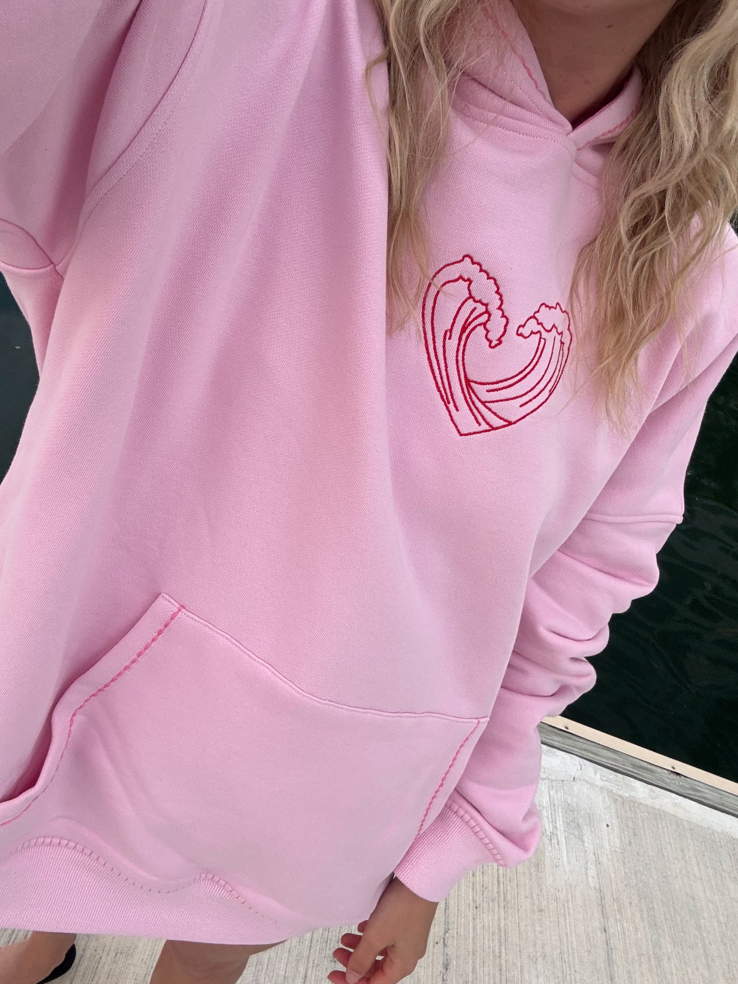 Bubblegum Pink Ocean Heart Stitched Hoodie