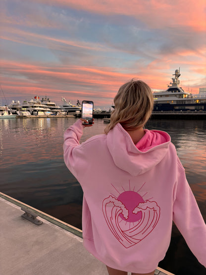 Bubblegum Pink Ocean Heart Stitched Hoodie