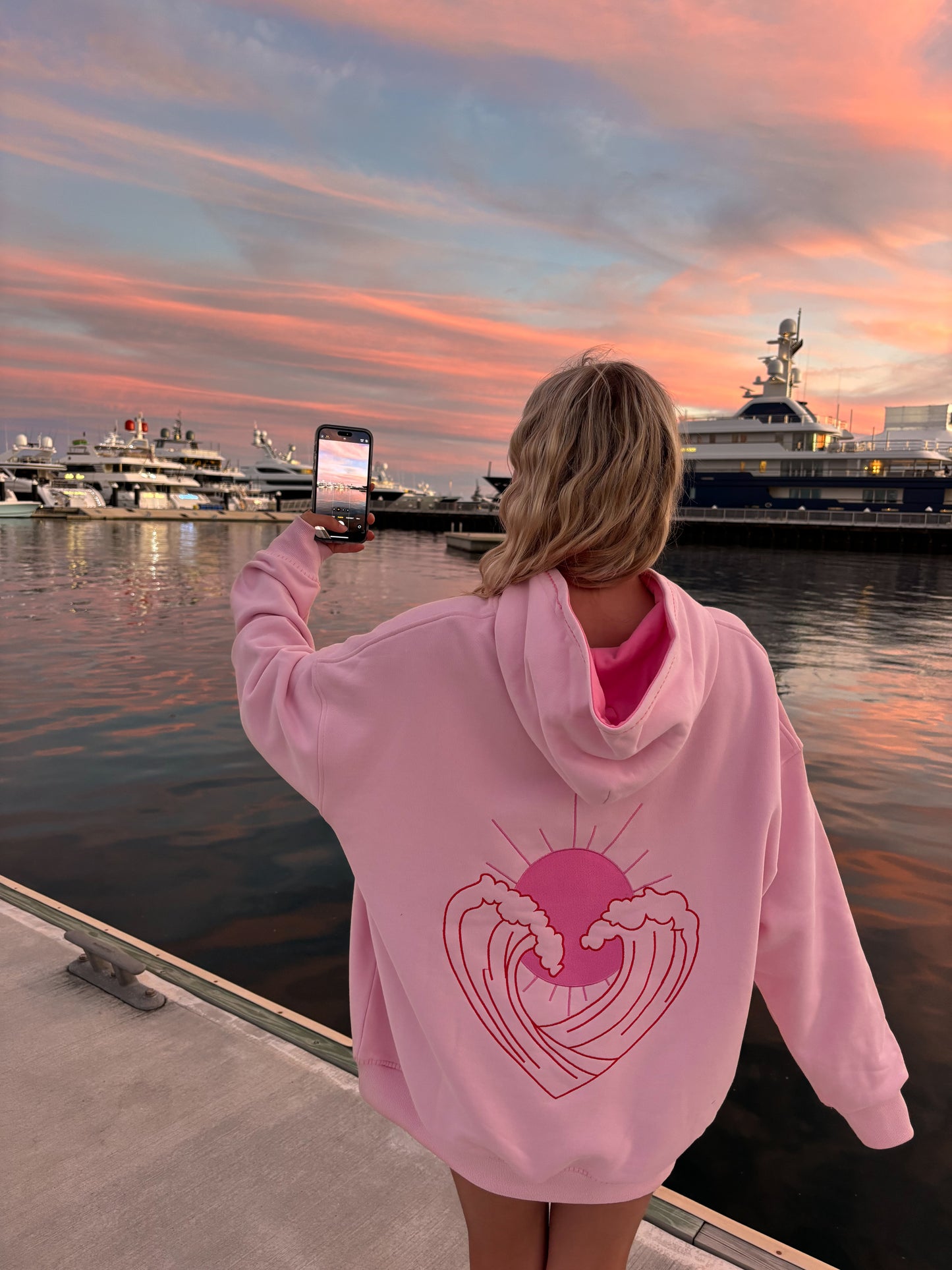 Bubblegum Pink Ocean Heart Stitched Hoodie