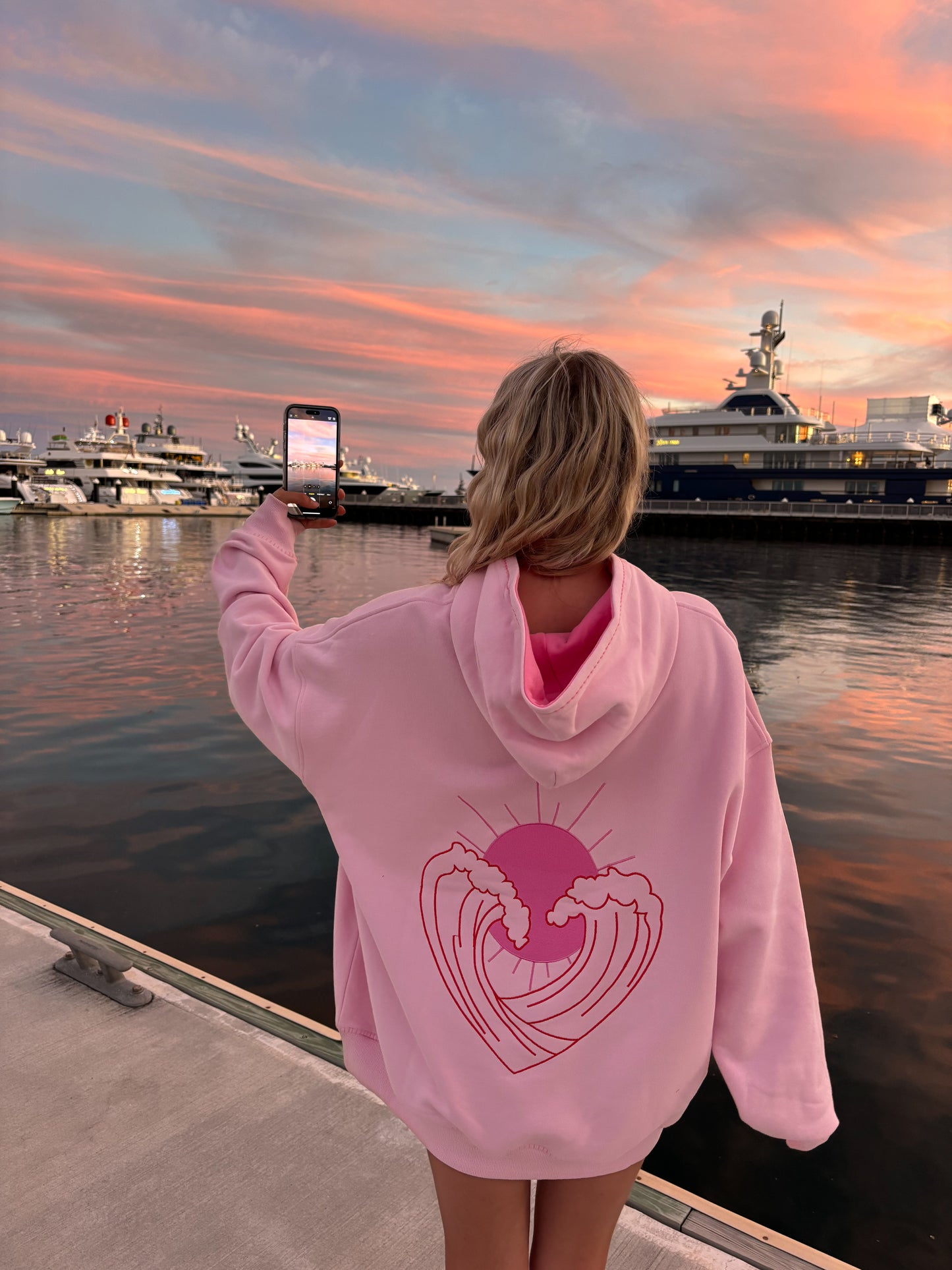 Bubblegum Pink Ocean Heart Stitched Hoodie