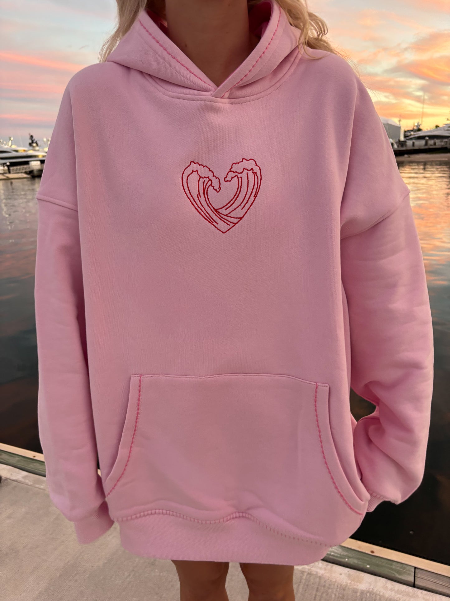 Bubblegum Pink Ocean Heart Stitched Hoodie