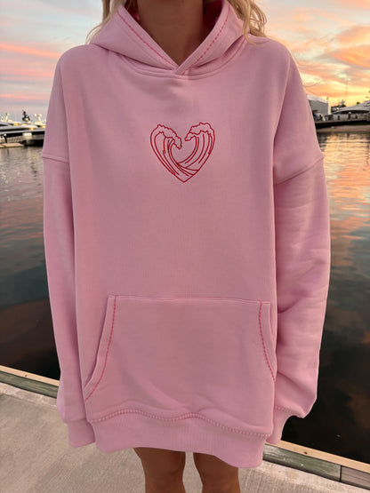 Bubblegum Pink Ocean Heart Stitched Hoodie