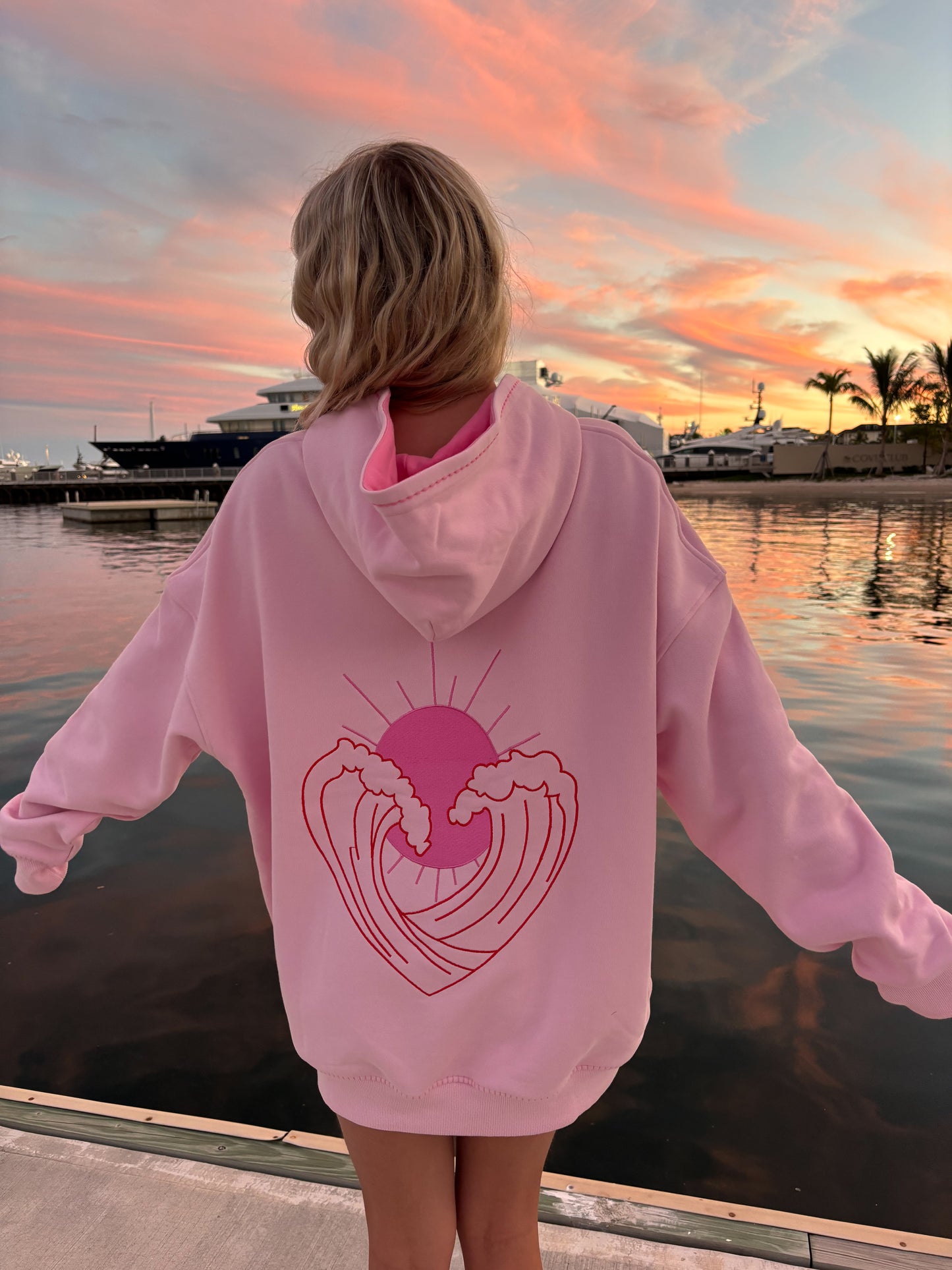 Bubblegum Pink Ocean Heart Stitched Hoodie