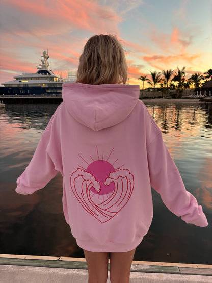 Bubblegum Pink Ocean Heart Stitched Hoodie