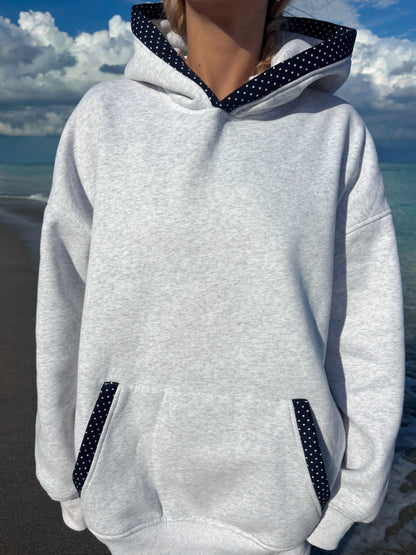 Pearl Grey Navy Blue Polka Dot Hoodie
