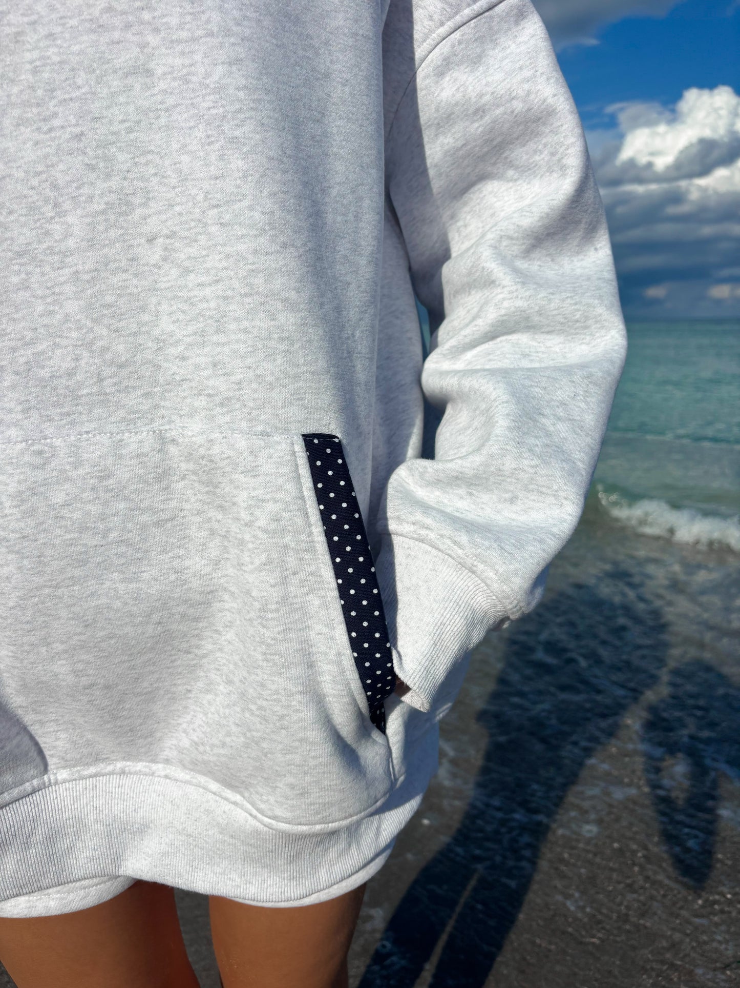 Pearl Grey Navy Blue Polka Dot Hoodie
