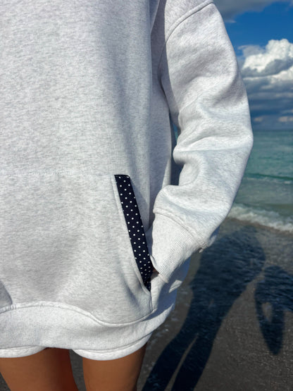 Pearl Grey Navy Blue Polka Dot Hoodie