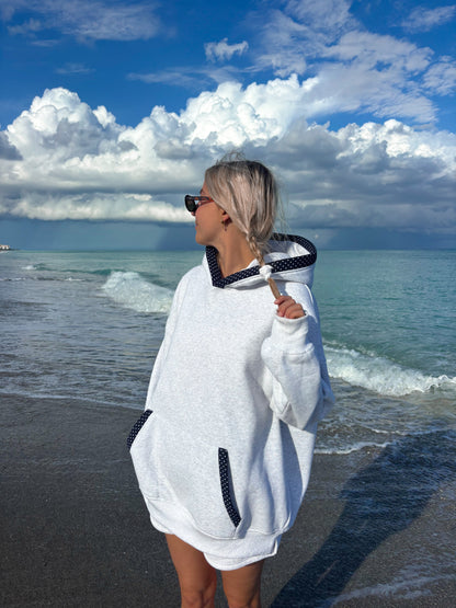 Pearl Grey Navy Blue Polka Dot Hoodie