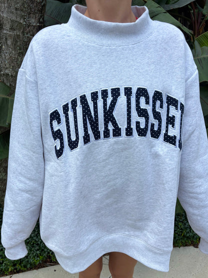 Pearl Grey Navy Blue Polka Dot SUNKISSED Mockneck Sweatshirt