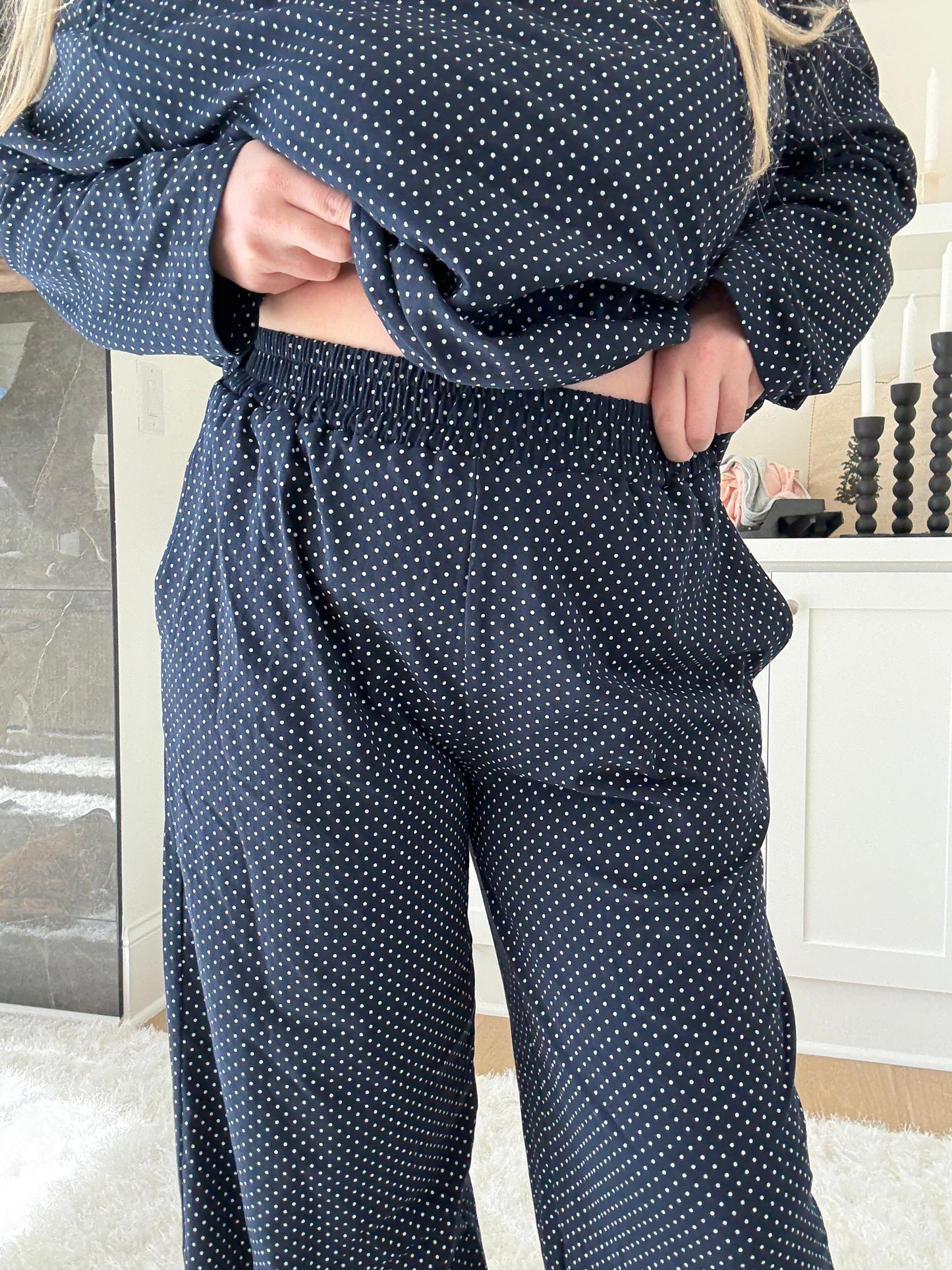Navy Blue Polka Dot Loungewear Pants