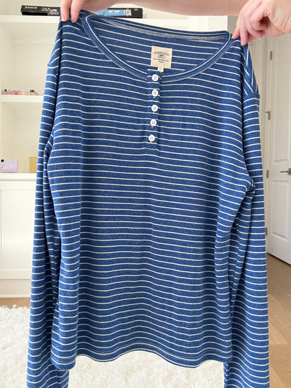 Striped Soft Button Loungewear Long Sleeve Top