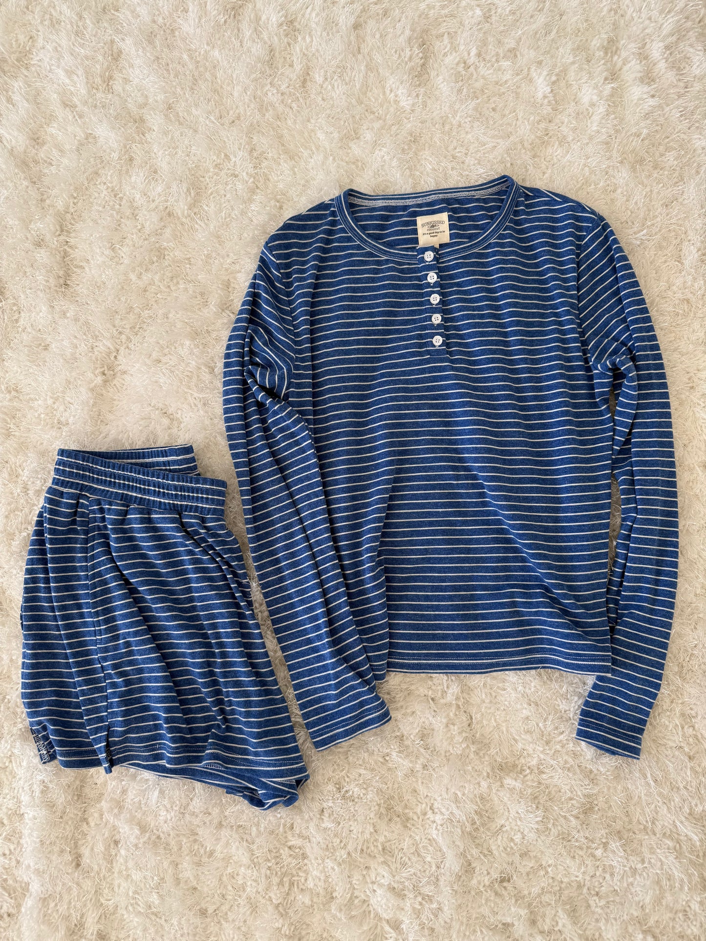 Striped Soft Button Loungewear Shorts