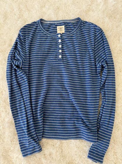 Striped Soft Button Loungewear Long Sleeve Top