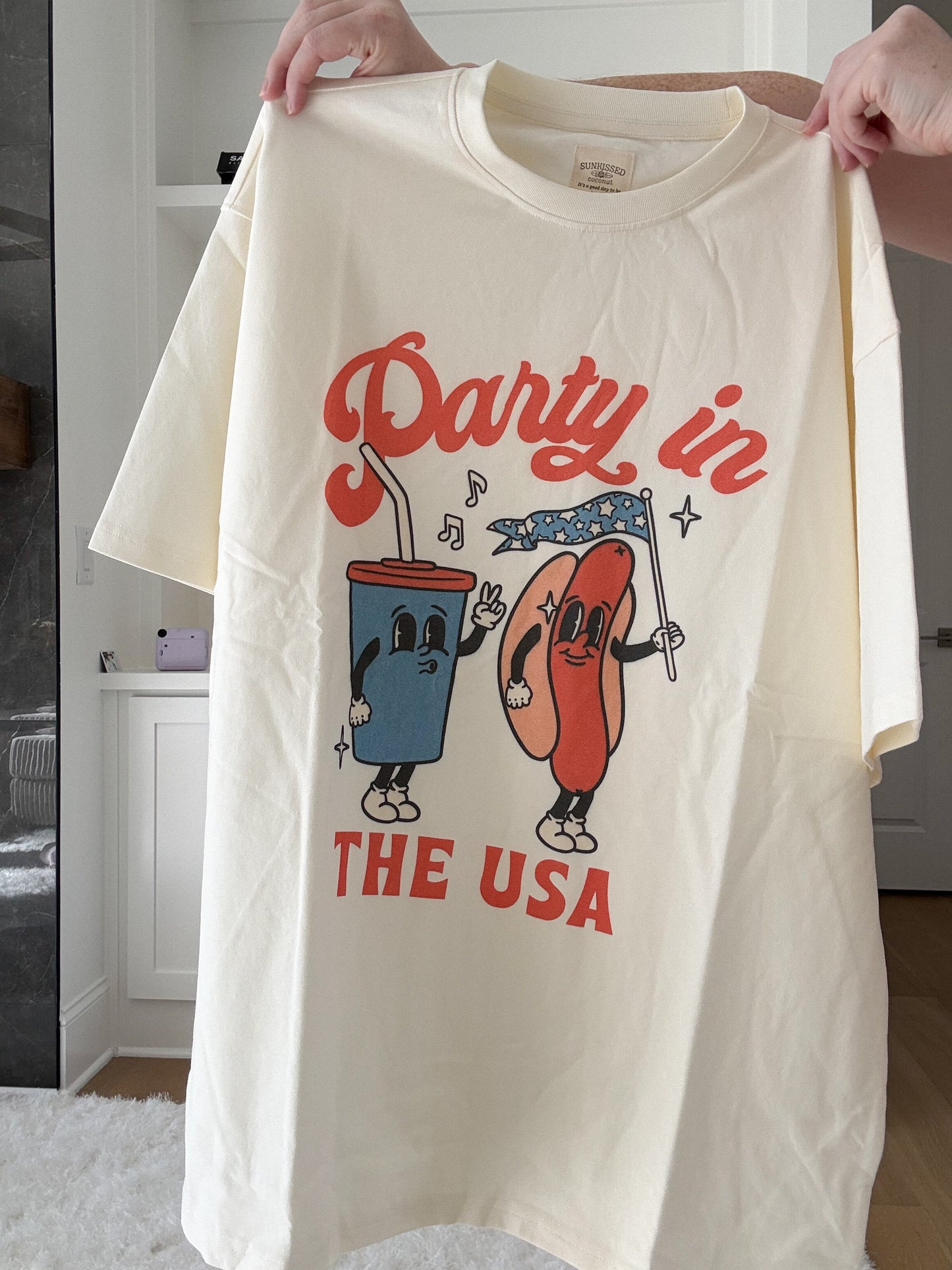 Midweight White Party In The USA Hotdog Tee