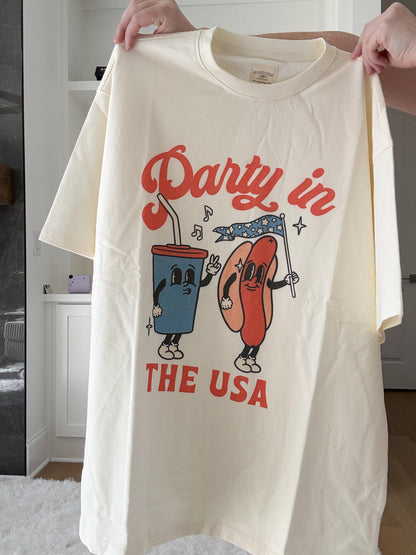 Midweight White Party In The USA Hotdog Tee