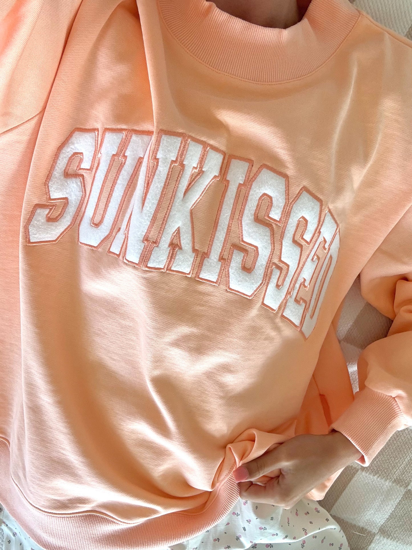Papaya Orange Varsity Sunkissed Embroidered Mockneck Sweatshirt 100% Cotton