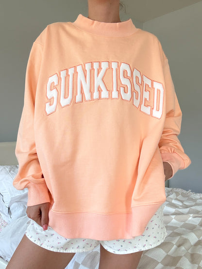 Papaya Orange Varsity Sunkissed Embroidered Mockneck Sweatshirt 100% Cotton