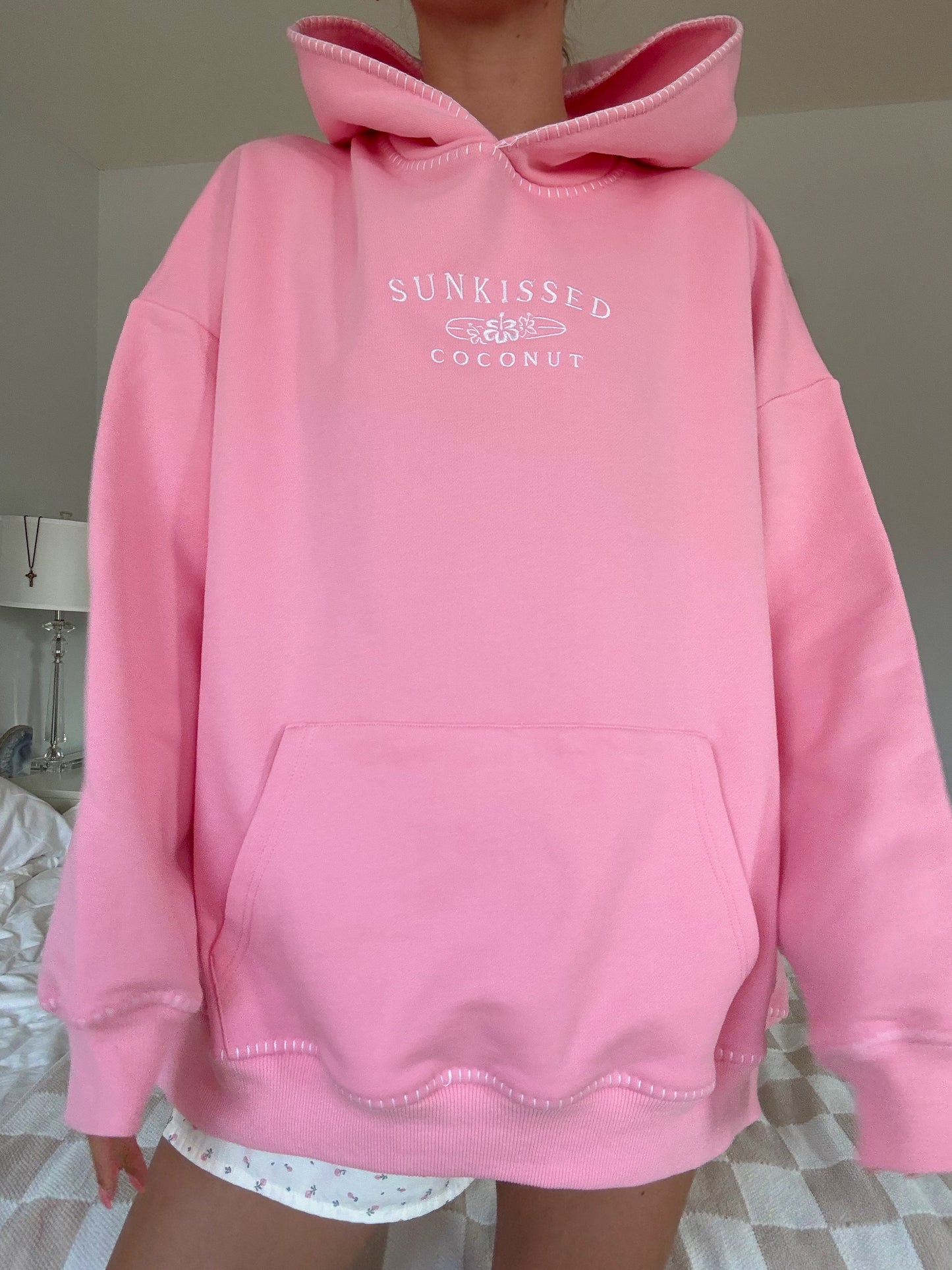 Cotton Candy Stitched Sunkissedcoconut Logo Hoodie 100% Cotton