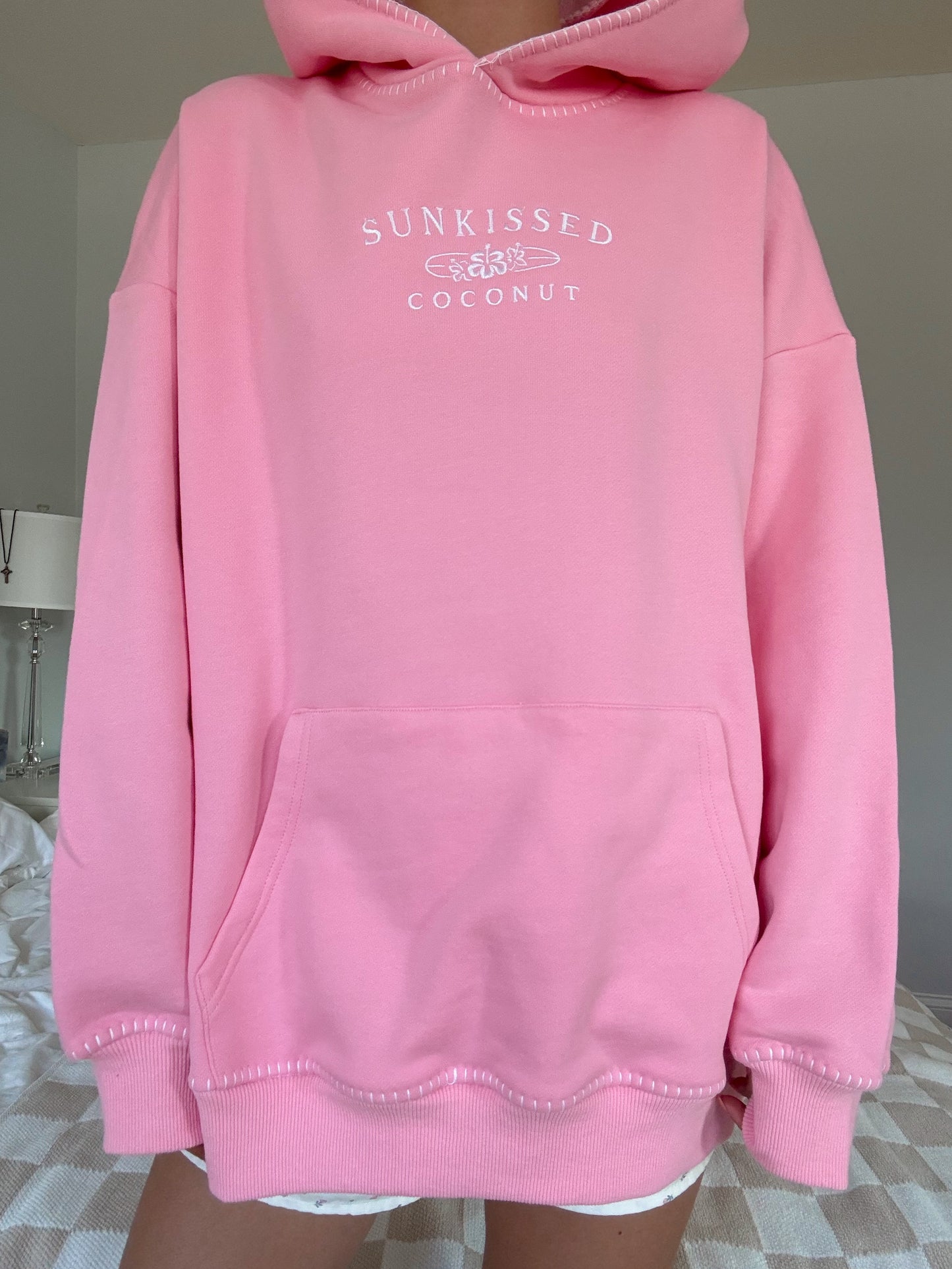 Cotton Candy Stitched Sunkissedcoconut Logo Hoodie 100% Cotton