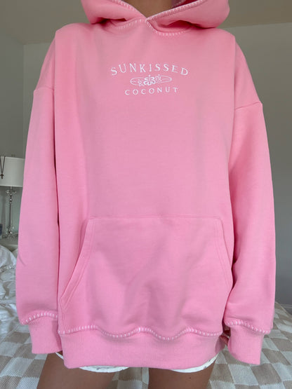 Cotton Candy Stitched Sunkissedcoconut Logo Hoodie 100% Cotton