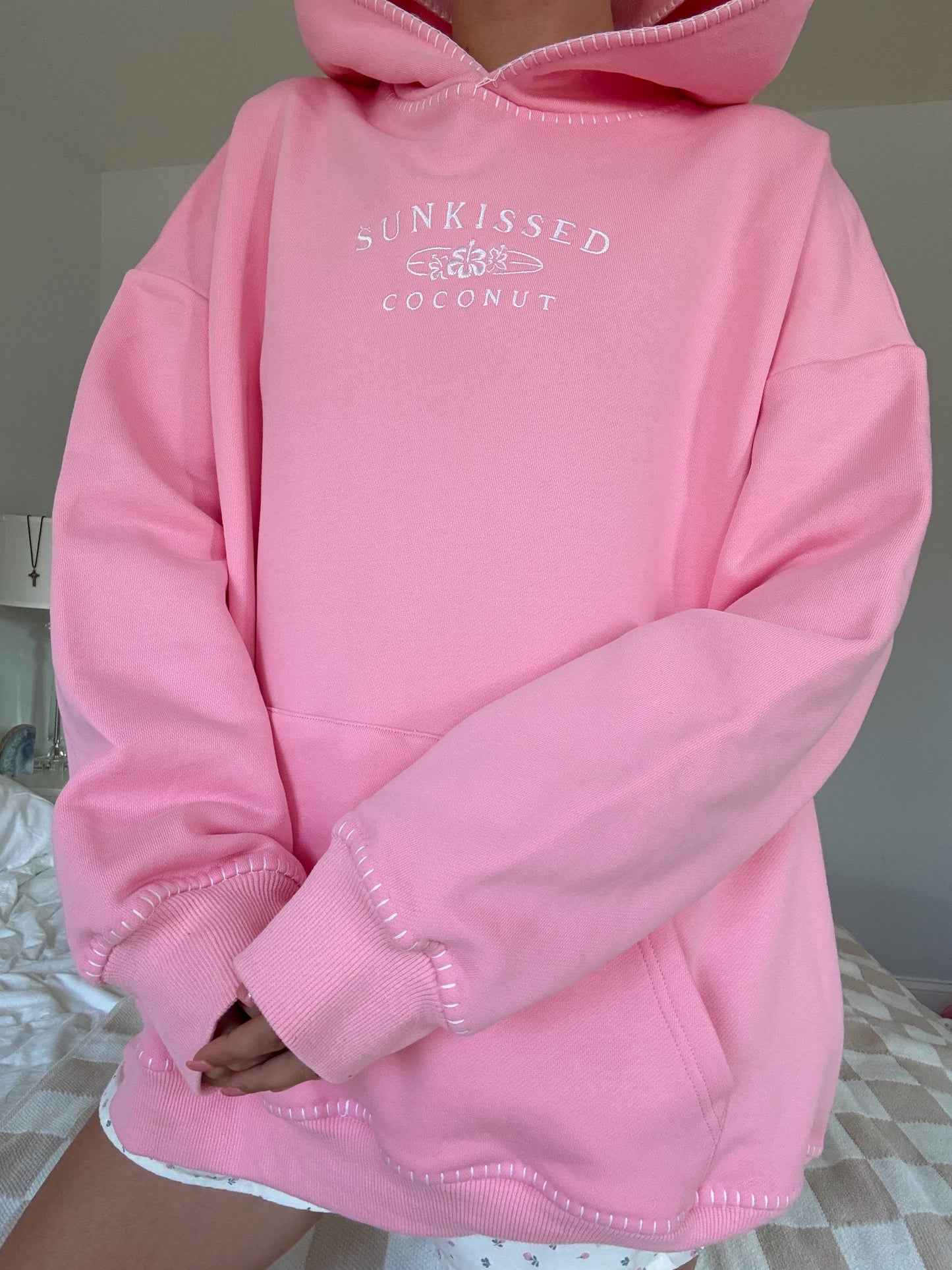 Cotton Candy Stitched Sunkissedcoconut Logo Hoodie 100% Cotton