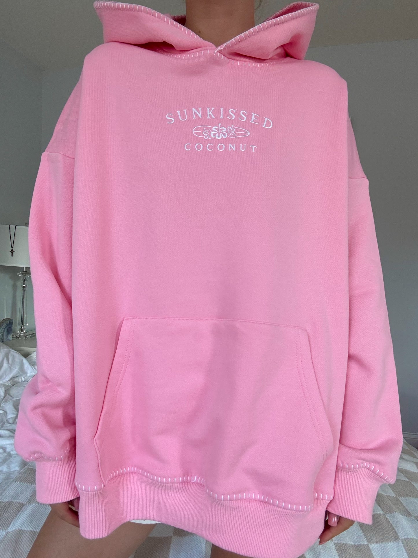 Cotton Candy Stitched Sunkissedcoconut Logo Hoodie 100% Cotton