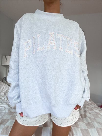 Pearl Grey Mockneck Pilates Embroider Sweatshirt