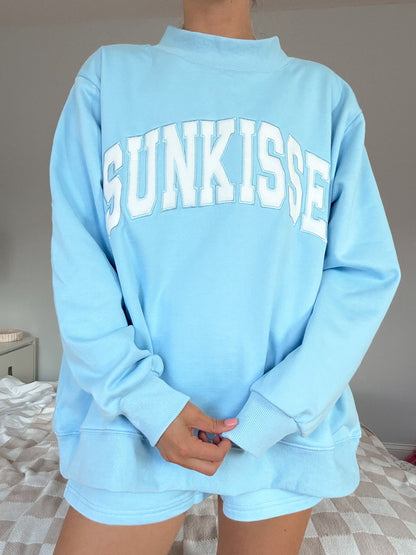 TRADESHOW Berry Blue Varsity Sunkissed Embroidered Mockneck Sweatshirt 100% Cotton