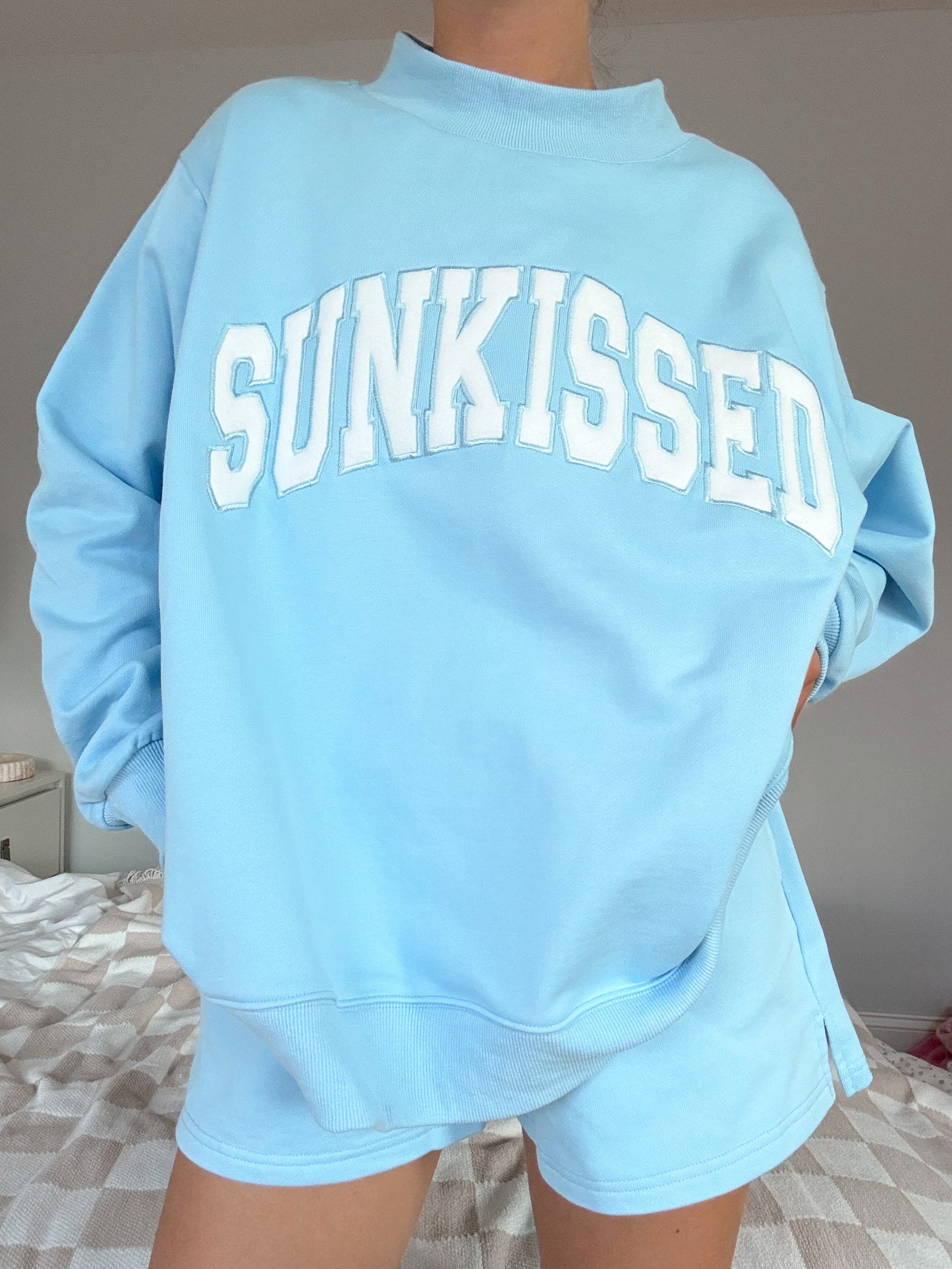 TRADESHOW Berry Blue Varsity Sunkissed Embroidered Mockneck Sweatshirt 100% Cotton