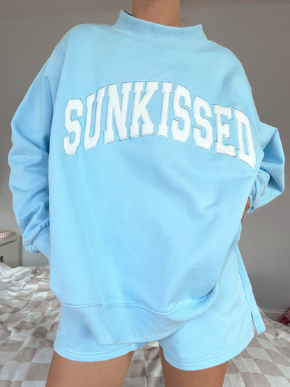 TRADESHOW Berry Blue Varsity Sunkissed Embroidered Mockneck Sweatshirt 100% Cotton