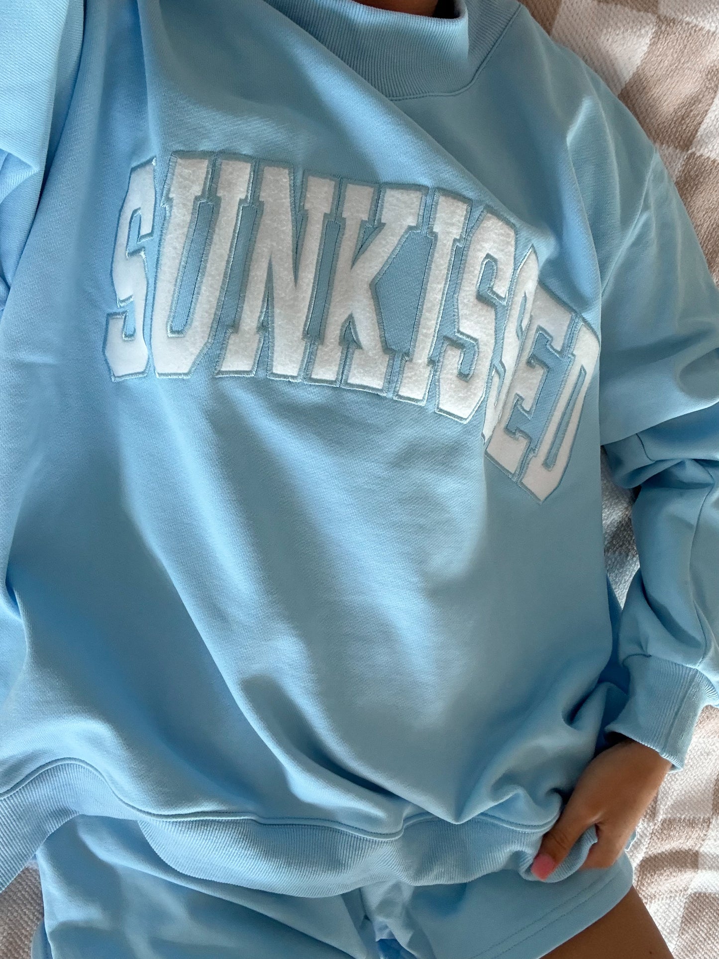 TRADESHOW Berry Blue Varsity Sunkissed Embroidered Mockneck Sweatshirt 100% Cotton