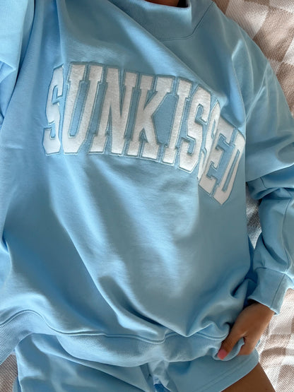 TRADESHOW Berry Blue Varsity Sunkissed Embroidered Mockneck Sweatshirt 100% Cotton