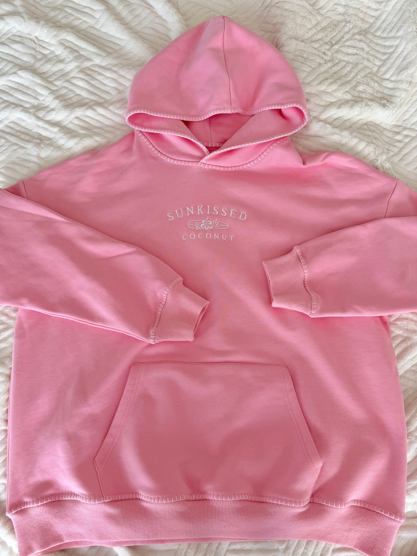Cotton Candy Stitched Sunkissedcoconut Logo Hoodie 100% Cotton