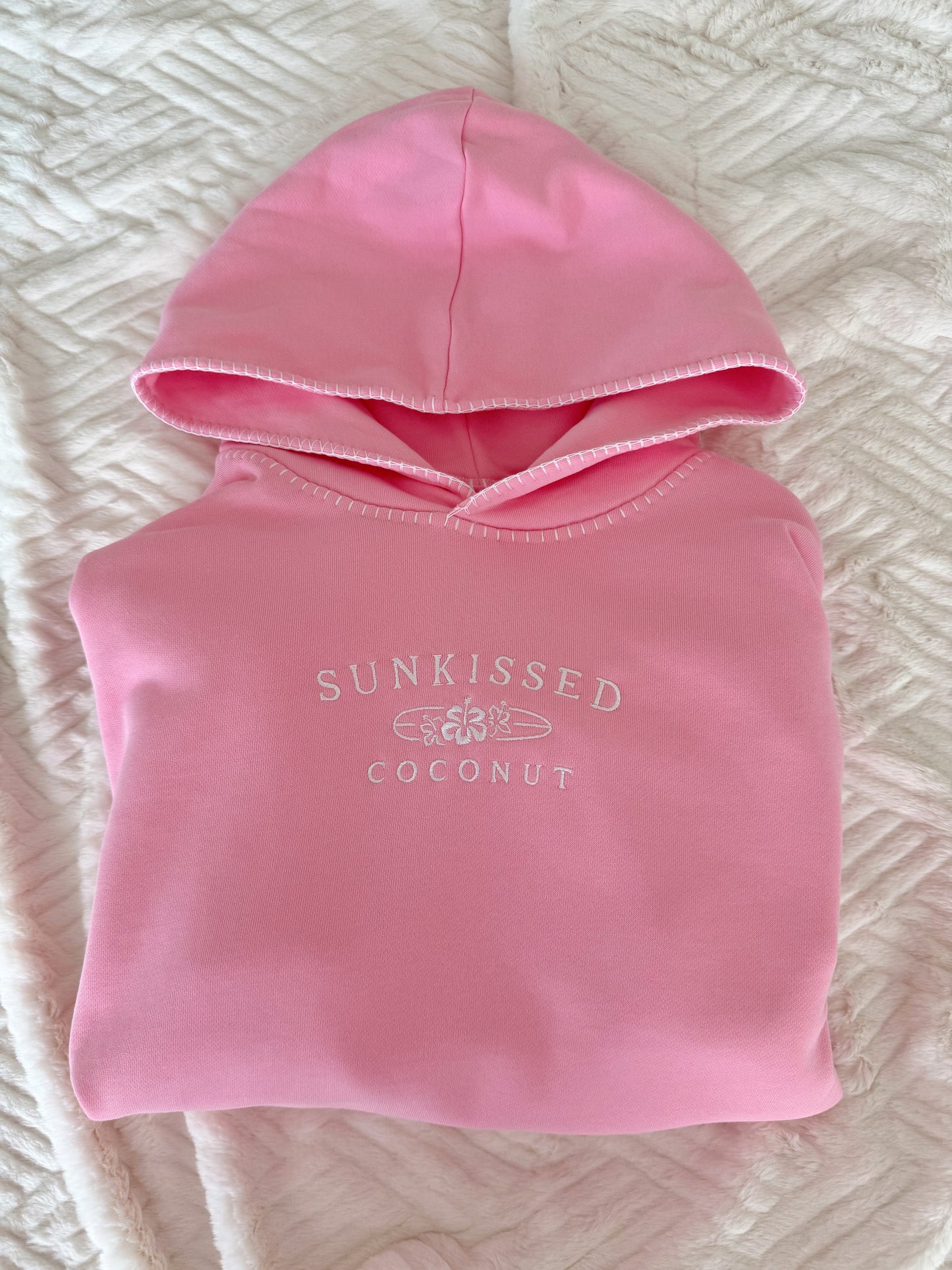 Cotton Candy Stitched Sunkissedcoconut Logo Hoodie 100% Cotton