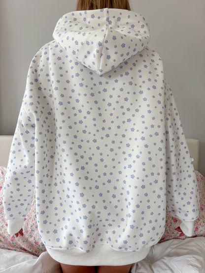 White Lilo Blue Floral Hoodie