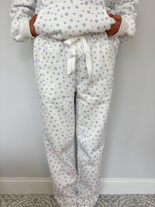 White Lilo Blue Floral Joggers