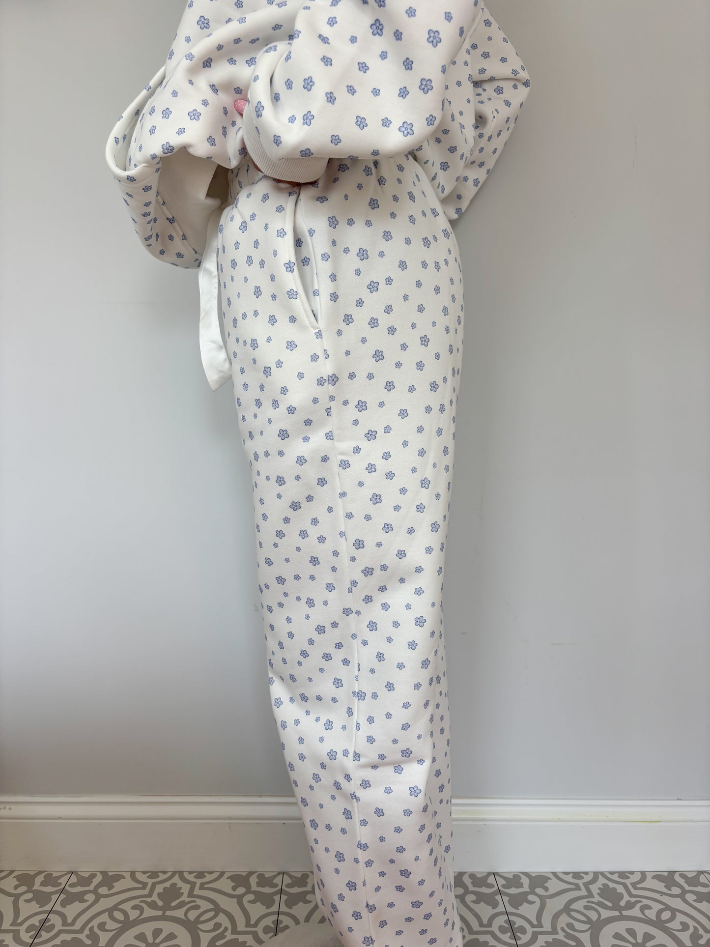 White Lilo Blue Floral Joggers