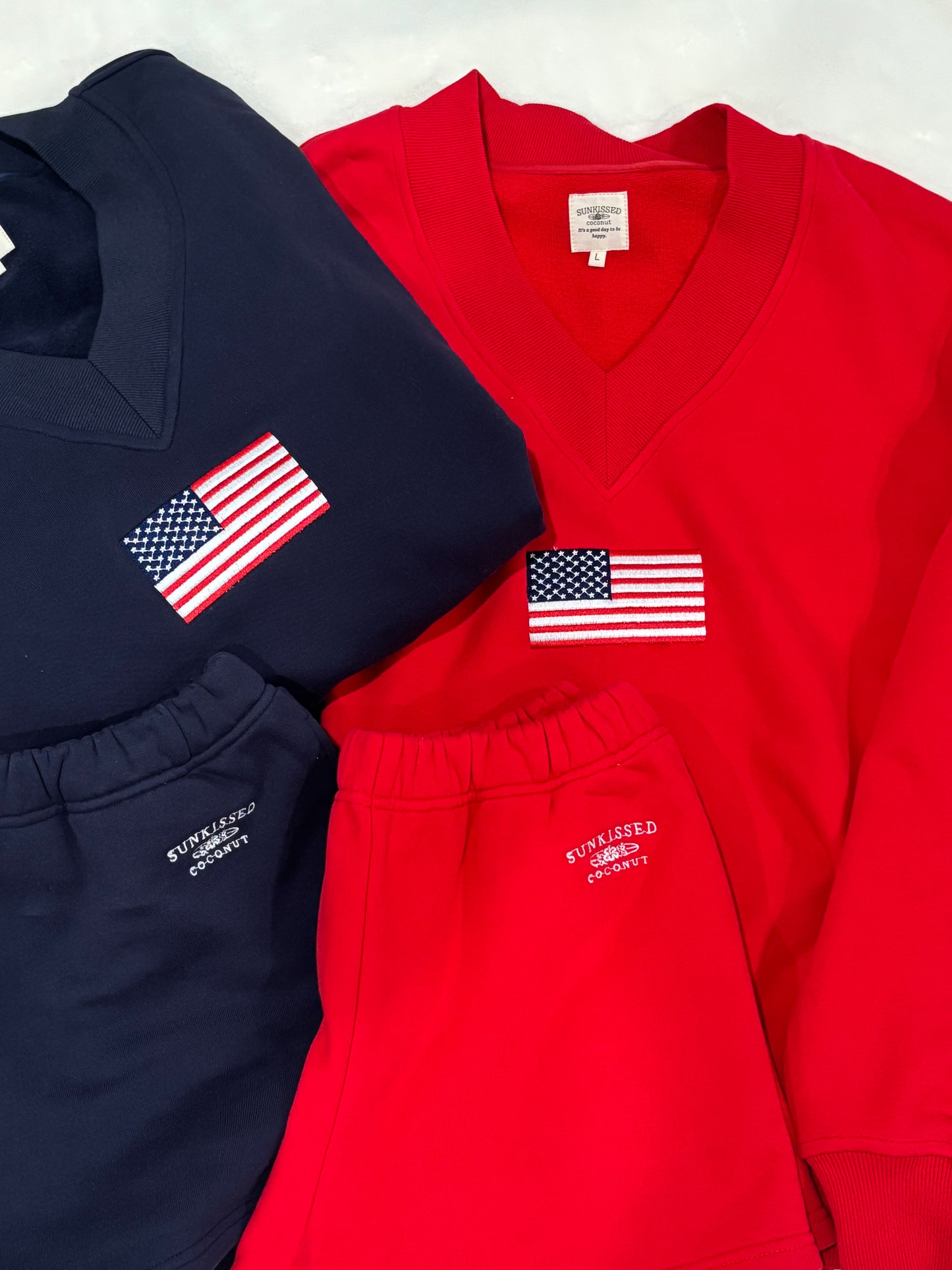 Red American Flag Embroider V-Neck Sweatshirt